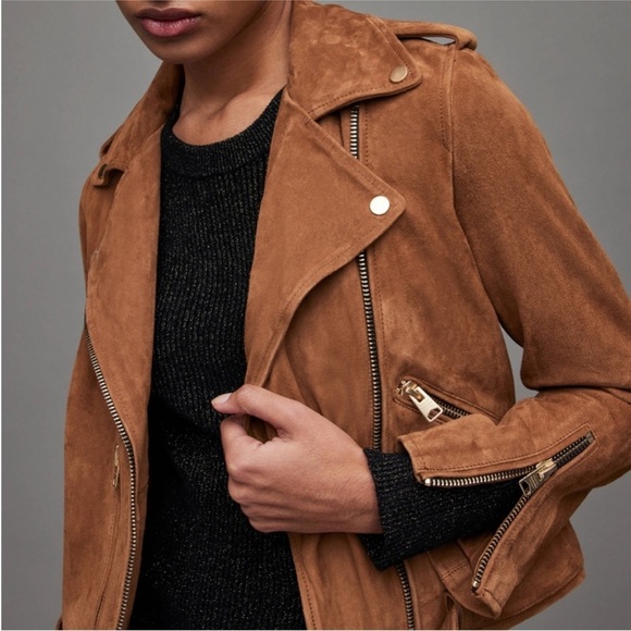 All Saints Suede Balfern Biker Moto Jacket Size 00 - Picture 2 of 13